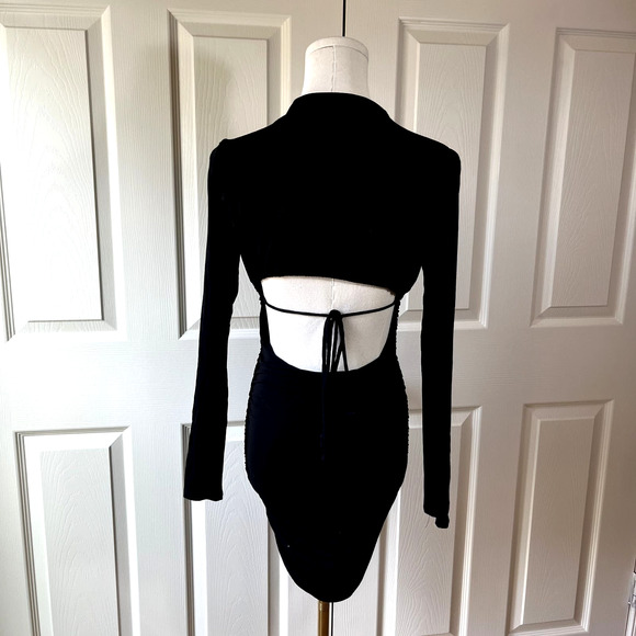 Naked Wardrobe Ruched Bodycon Open BackMini Dress Size Small Black - Picture 2 of 7